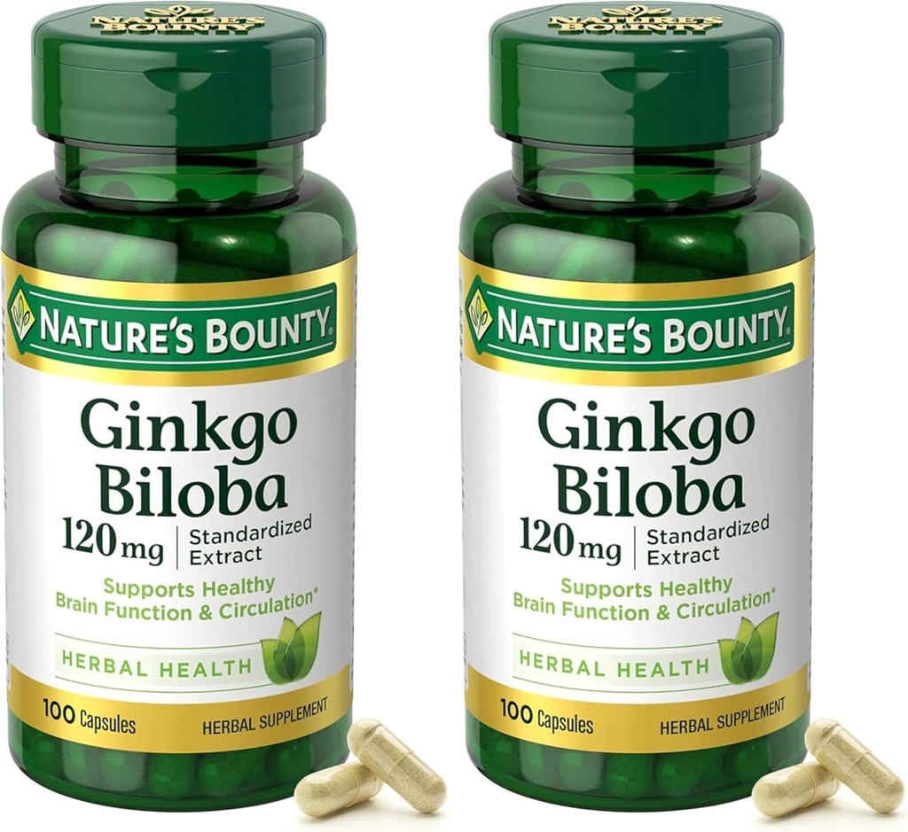Bounty Ginkgo Biloba Standardized Extract 120 mg, Herbal Bottles, Capsule, 100 Cuenta, Pack de 2