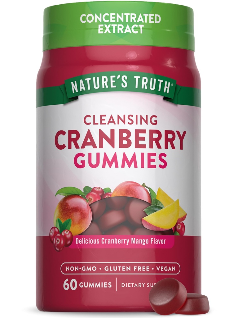 La verdad de la naturaleza Cranberry Gummies ← 60 Conde ← Vegan, No GMO &amp; Gluten Suplemento gratuito ← Cranberry Mango Flavor