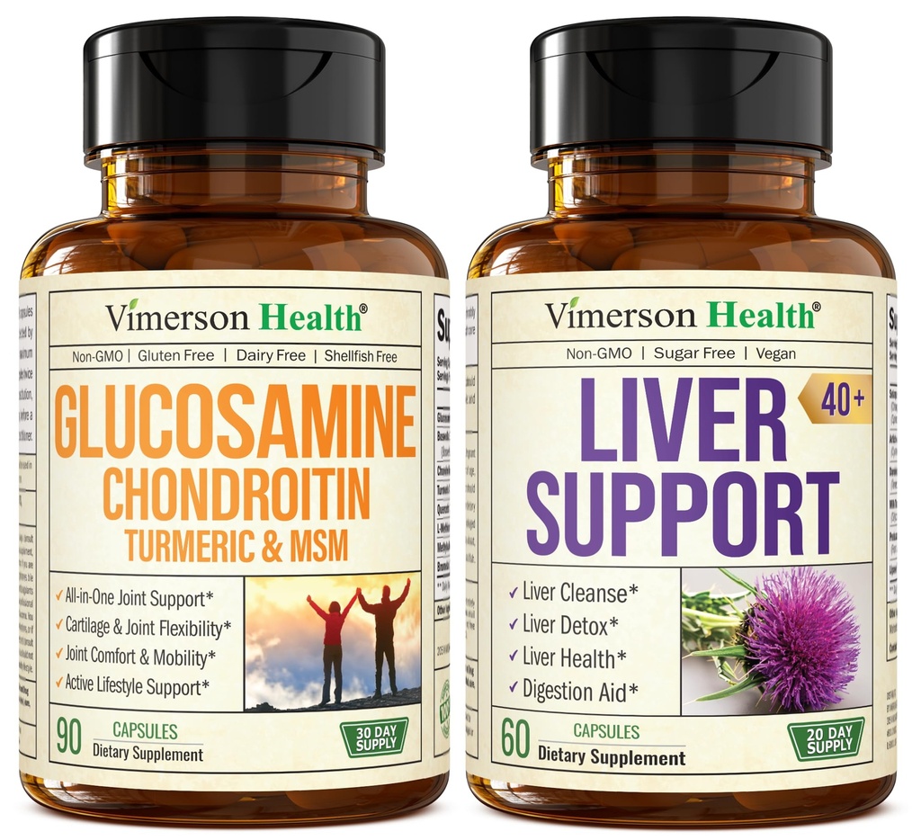 Glucosamine Chondroitin MSM con Turmeric Boswellia &amp; Liver Cleanse Detox &amp; Reparación 40+ Suplemento con 50% Silymarin Milk Thistle Extract for Joint and Liver Support