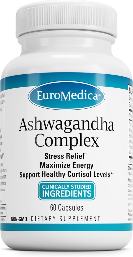 Complejo EuroMedica Ashwagandha - Suplemento de Apoyo a la Salud Adrenal - Suplemento Ashwagandha con Rhodiola Rosea Extracto - Suplemento Herbal para apoyar la concentración de energía - 60 cápsulas