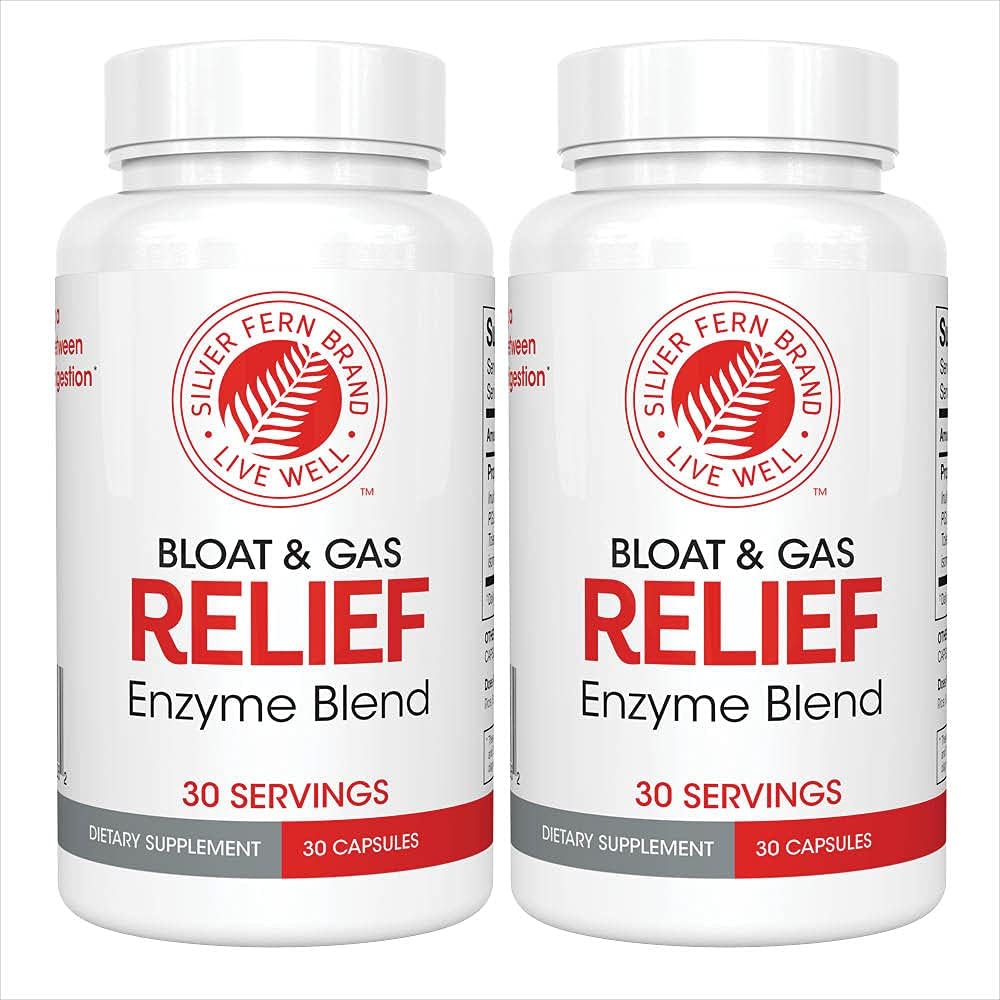 Silver Fern Bloat & Gas Relief Digestive Enzyme Blend - 2 Bottles = 60 Servings - FODMAP & Bloating Digestion Suplemento con Tolerase L, Pectinase & Más (2 Botellas)