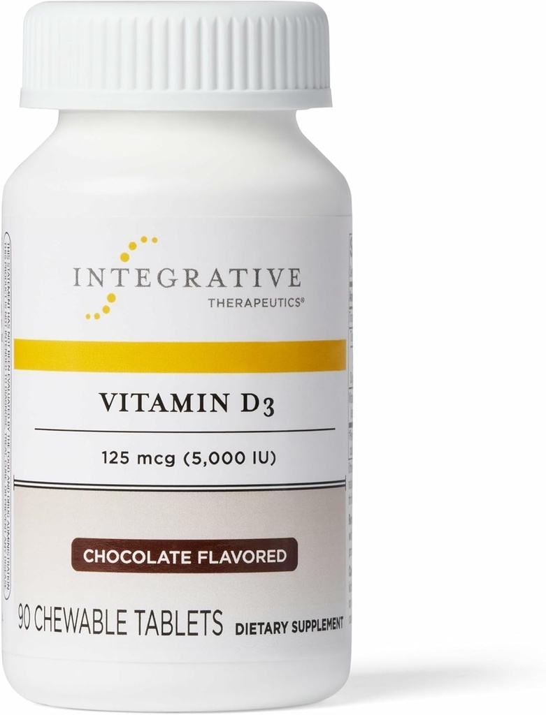 Terapéutica Integrativa Vitamina D3 125 mcg - Suplemento Vitamina D para la Salud de Huesos &amp; Soporte Inmunitario* - Sin gluten &amp; sin lácteos - Chocolate saboreado, 90 Tabletas Chewable (90 Servimientos)