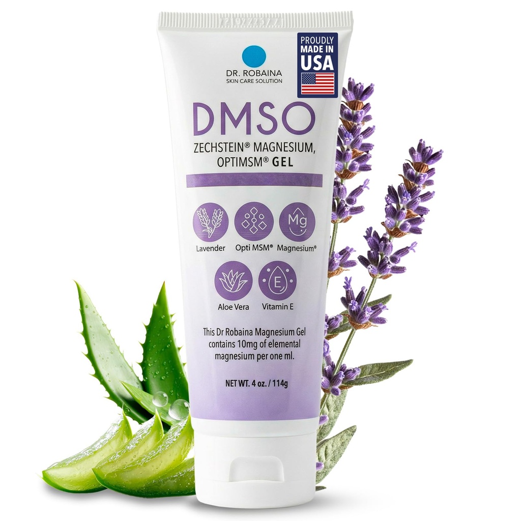 Dr. Robaina DMSO Lavender Gel - 99,9% Pure Pharmaceutical Grade ← Skin Relief Fórmula con Zechstein Magnesium, Arnica, Aloe Vera, Vitamina E ← Muscle & Joint Comfort Silencio 4 oz Silencio Made in USA