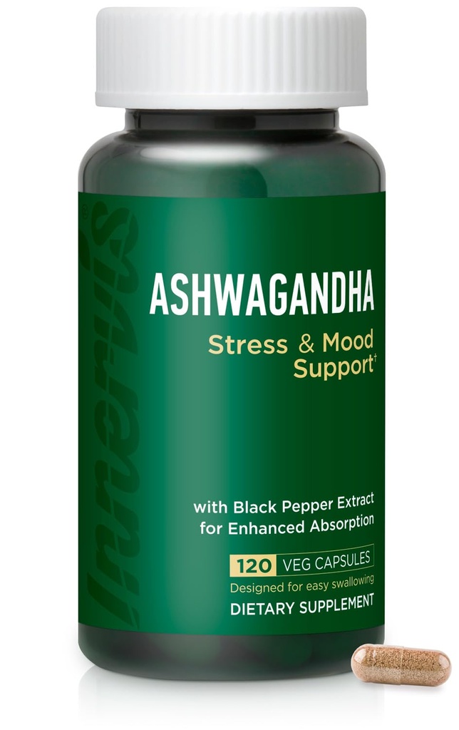 Ashwagandha 500mg – Stress Relief, Mood Balance " Relax with Black Pepper, 120 Vegan Capsules