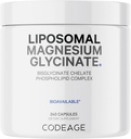 Codeage Liposomal Magnesium Glycinate Supplement, 2-Month Supply, Bisglycinate Magnesium Chelate, Chelated Magnesium Mineral Pills, BioPerine Black Pepper Vitaminas Capsules, Non-GMO Vegano, 240 ct