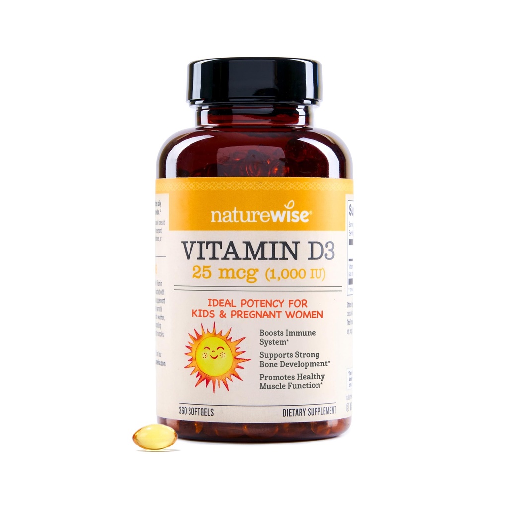 NatureWise Vitamin D3 1000iu (25 mcg) Suministro de 1 año para soporte inmunitario, función muscular saludable y salud ósea - no transgénico, sin gluten en aceite de oliva virgen extra orgánico, (Mini Softgel), 360 Conde