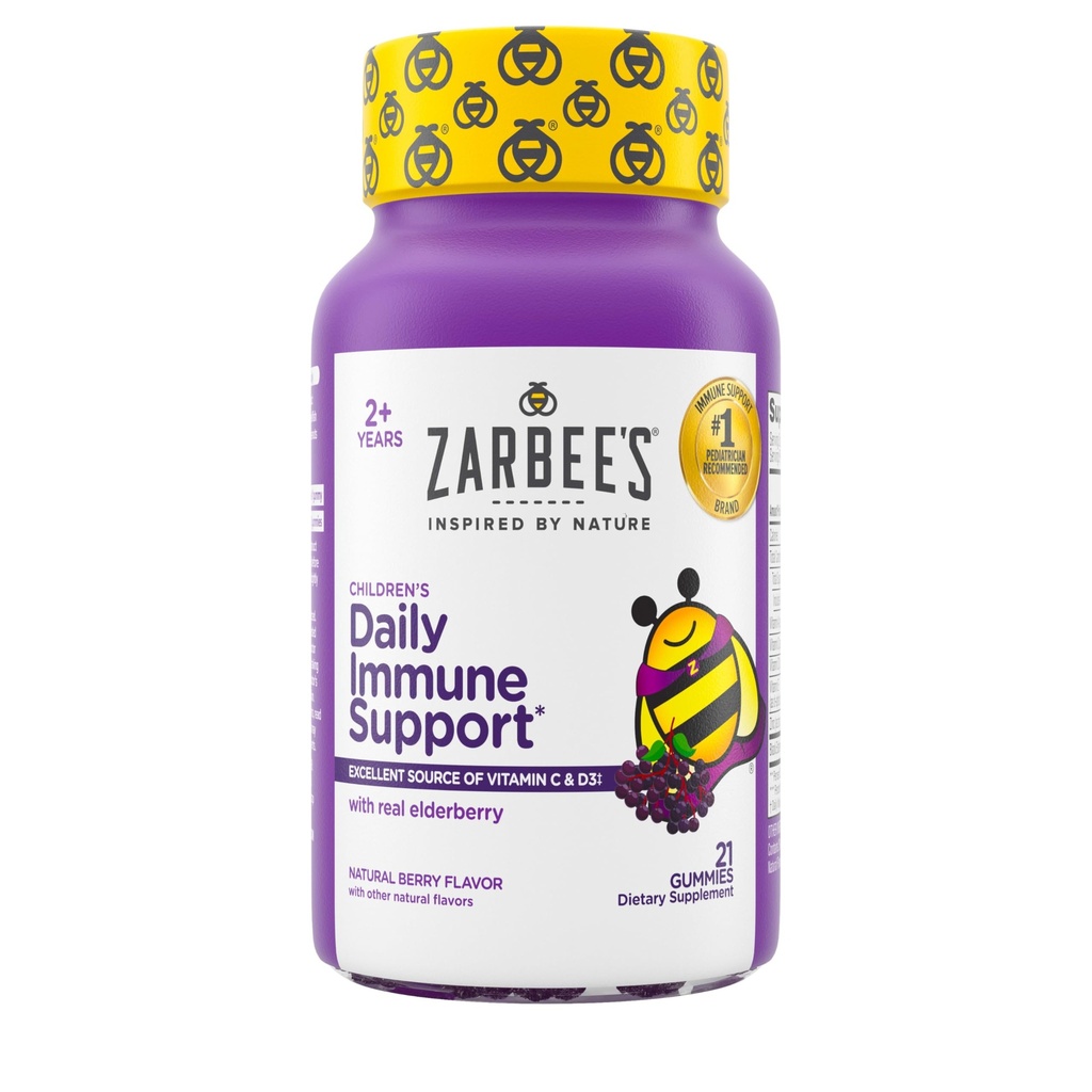 Zarbee's Elderberry Gummies for Kids with Vitamin C; Zinc &amp; Elderberry; Daily Childrens Immune Support Vitamins Gummy for Children Ages 2 and Up; Natural Berry Flavor; 21 Count
