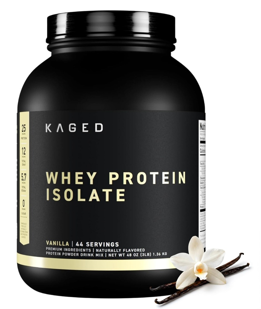 Kaged Whey Protein Isolate Powder Vanilla 100% Pure Low Lactose Whey Post Workout Recovery Asistencias Muscle-Building 25g per Serving 41 Servings
