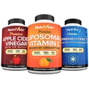 Nutrivein Premium Berberine, Apple Sider Vinegar, & Liposomal Vitamina C Suplemento Bundle: High-Absorption Vitamin C Capsules, ACV Capsules, & Berberine Supplement for Wellness & Immunity