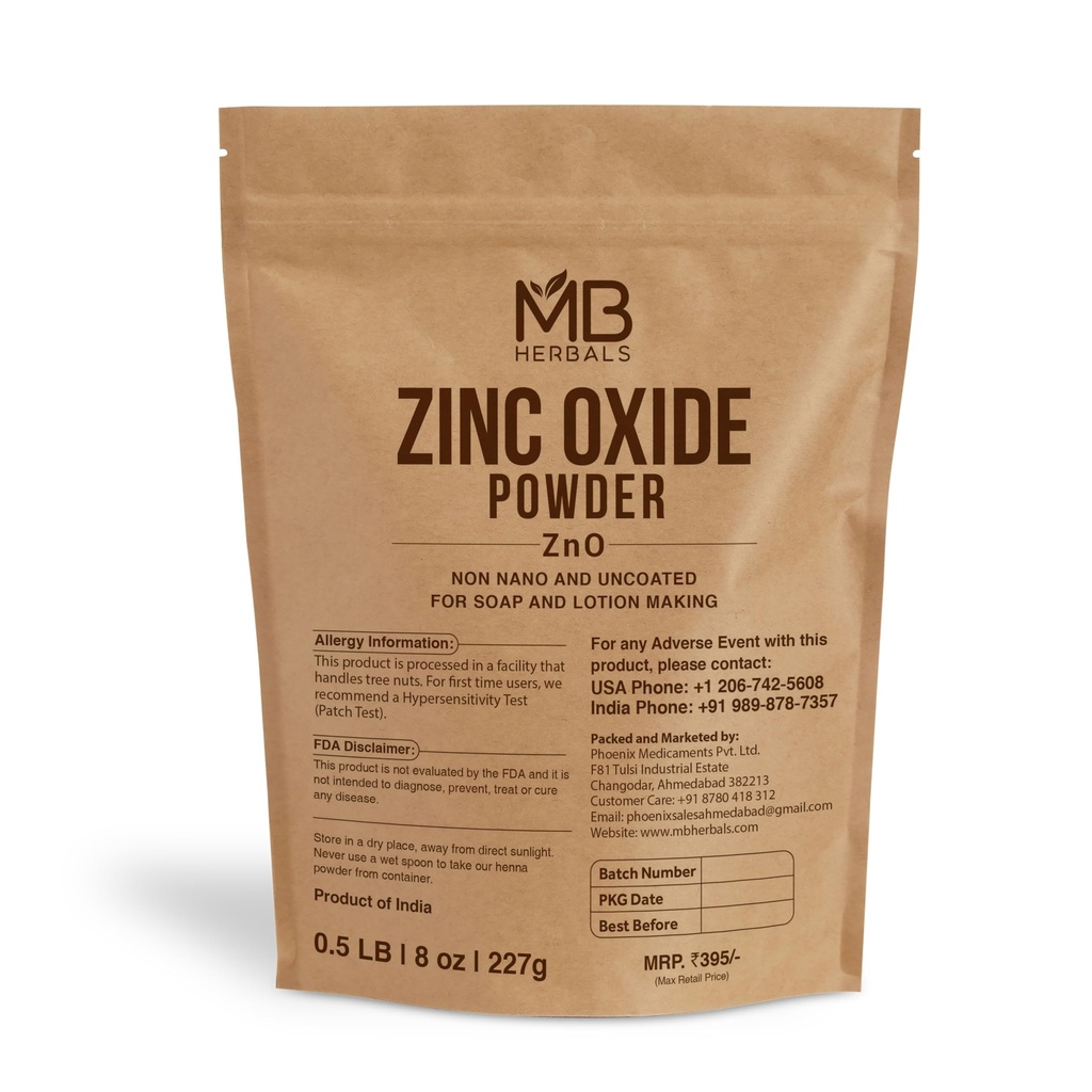 MB Herbals Zinc Oxide Powder 8 oz ← Uncoated " Non-Nano ← Para DIY Sunscreen Lotion " Cream