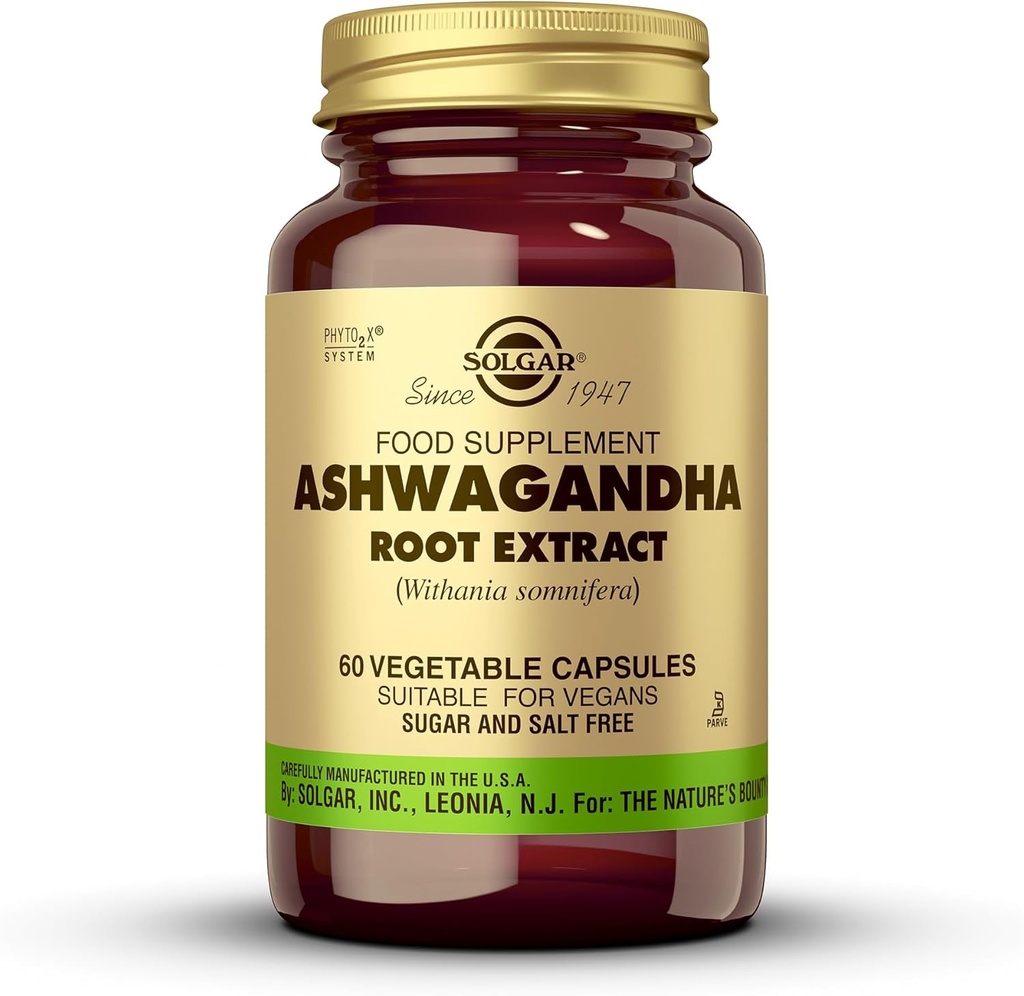 Solgar Ashwagandha Extracto de raíz - 60 cápsulas vegetales - potencia completa estandarizada (SFP) - No GMO, Vegan, Gluten & Dairy Free, Kosher - 60 piezas