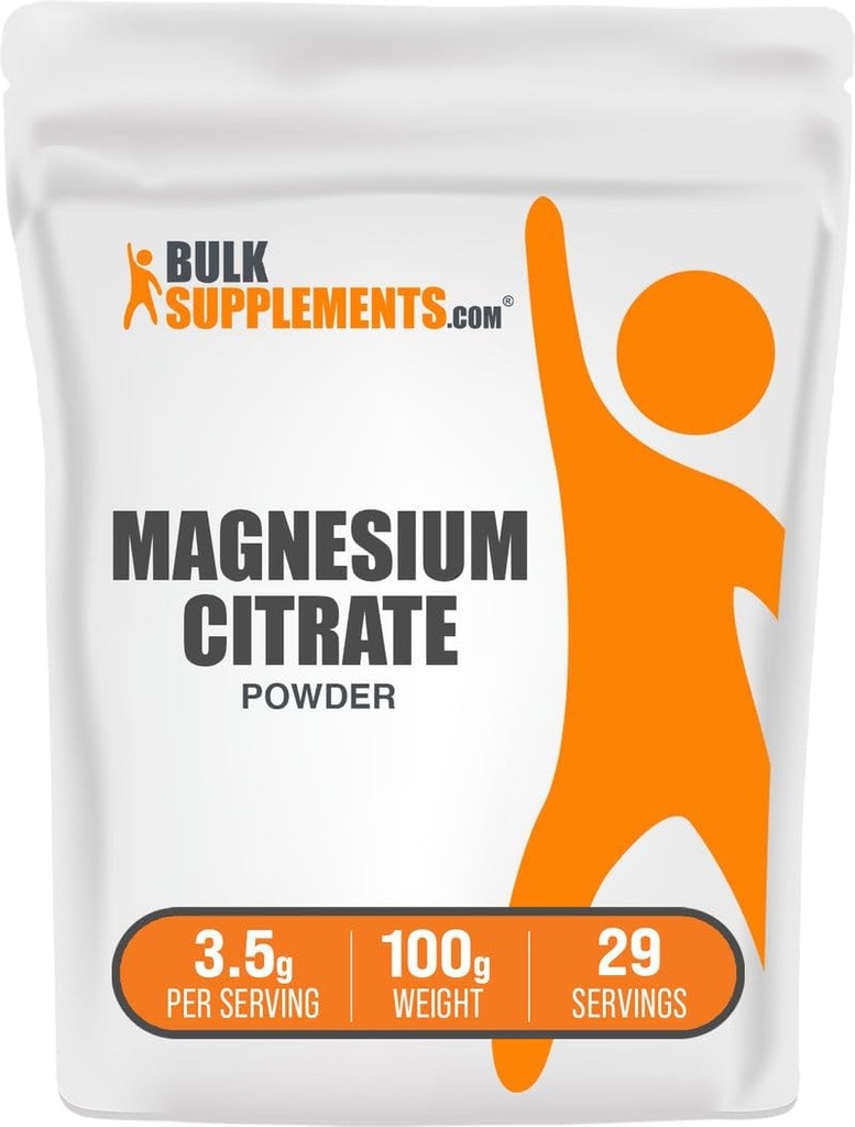 BulkSupplements.com Polvo de Citrato de Magnesio - Suplemento de 400 mg de Magnesio, Fácilmente Absorbable - Puro & Gluten Free, 3.5g por Serving, 100g (3.5 oz) (Pack of 1)
