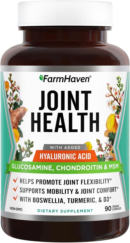 FarmHaven Glucosamine Chondroitin MSM with Boswellia, Turmeric sometida Acido Hialurónico " Vitamina D3 TENIDO Promueve la Salud Conjunta " Musculo " Inflamación Response ← No Gluten & Gluten Free ← 90 Capsules