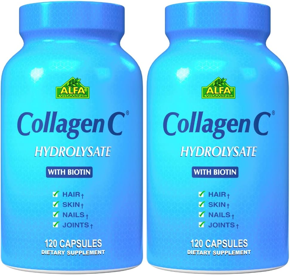 ALFA VITAMINS CollagenC Anti-Aging Suplemento Nutricional para - Skin, uñas " Hair Rejuvenation - Supports Bone & Muscle Health - Made in USA - 120 Capsules - 2 Pack