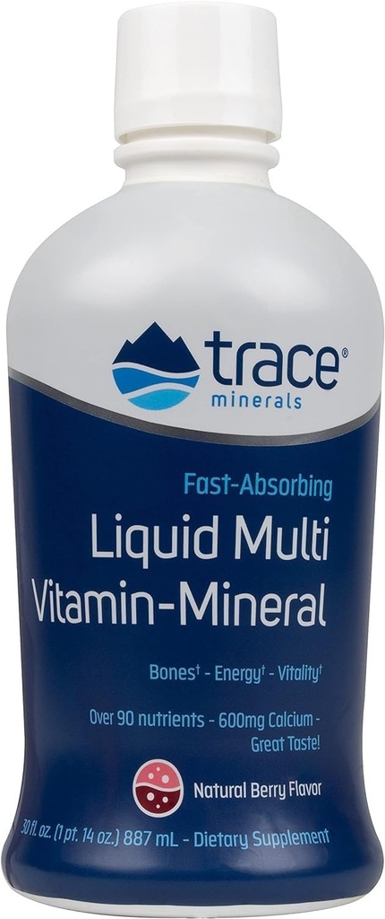 Trace Minerals Líquido Multi Vitamina-Mineral - Suplemento de Vitamina Líquida para el soporte diario de salud - Apoyo energético - Salud del hueso - Libre de gluten - Berry - 30 fl oz (30 Servimientos)