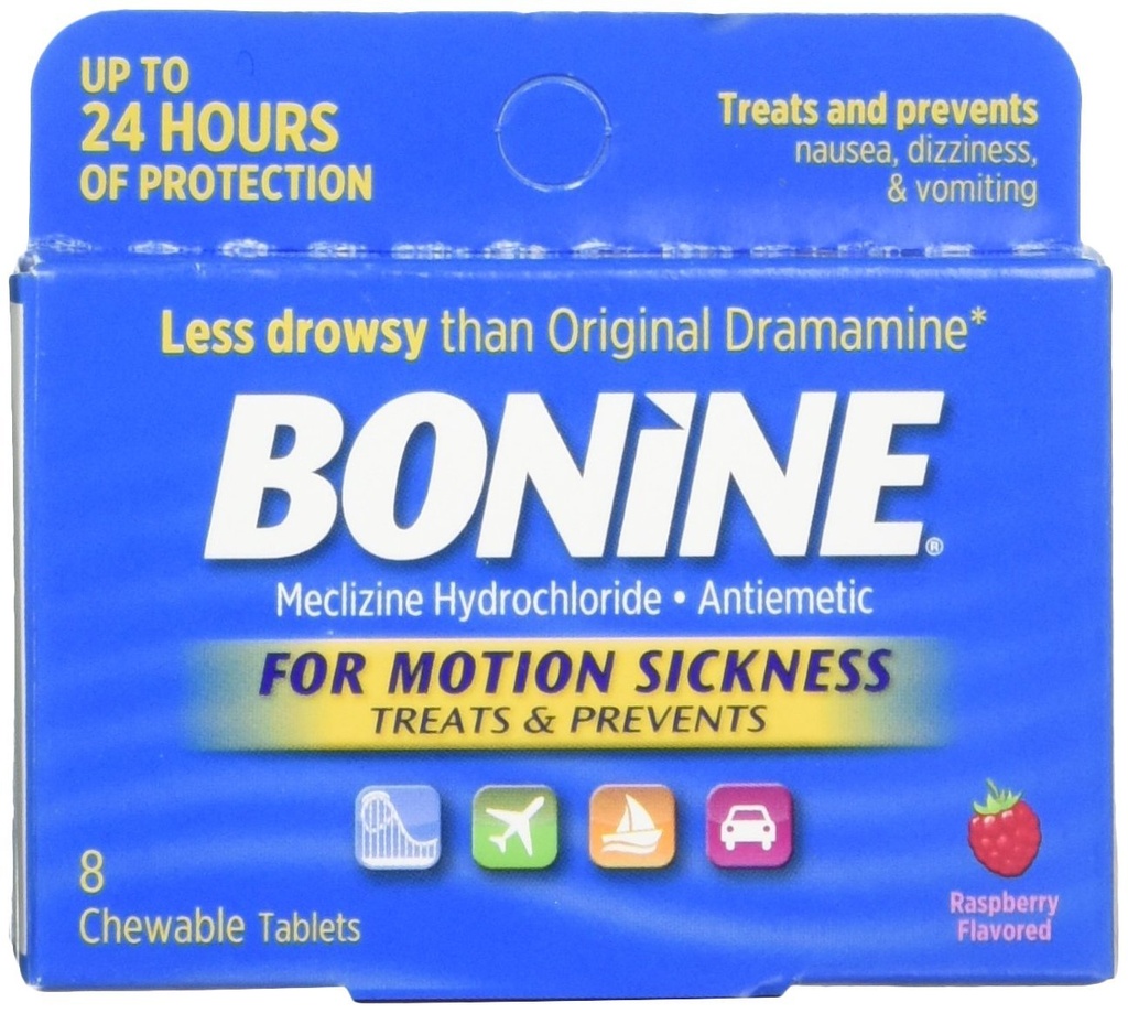 Bonina para la enfermedad de la moción Tablas picables, sabor de frambuesa, 8 cada