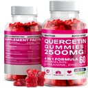 Quercetin Gummies - 2500MG Quercetin con Bromelain L-theanine & Zinc - Suplemento Puro para el Sistema Inmunitario de Pulmón y Alivios - Suplementos Veganos de Booster Inmunity para Adultos Niños - 2 Pack