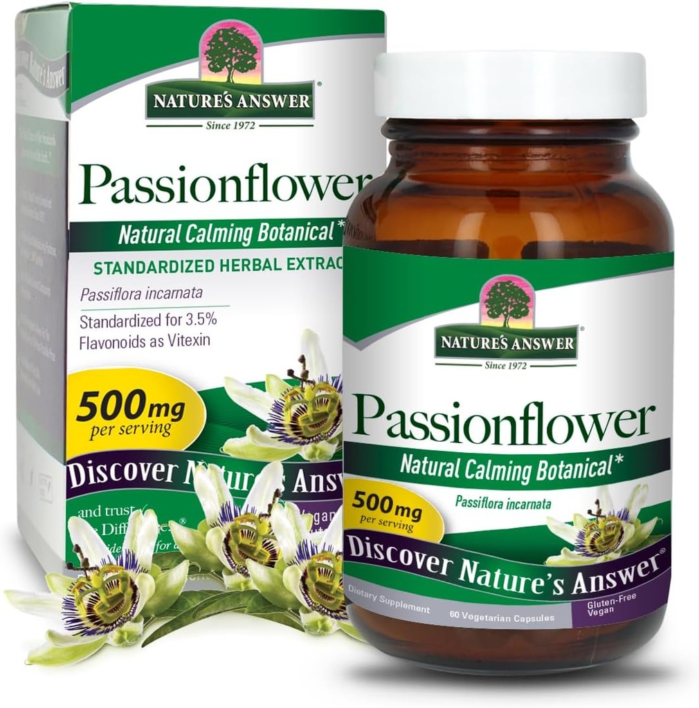 Respuesta de la Naturaleza Flor de Pasión   Suplemento dietético Silencio Natural Calming Botánico Silencio No GMO Silencioso libre de alcohol, libre de gluten, vegetariano y vegano 60 cápsulas