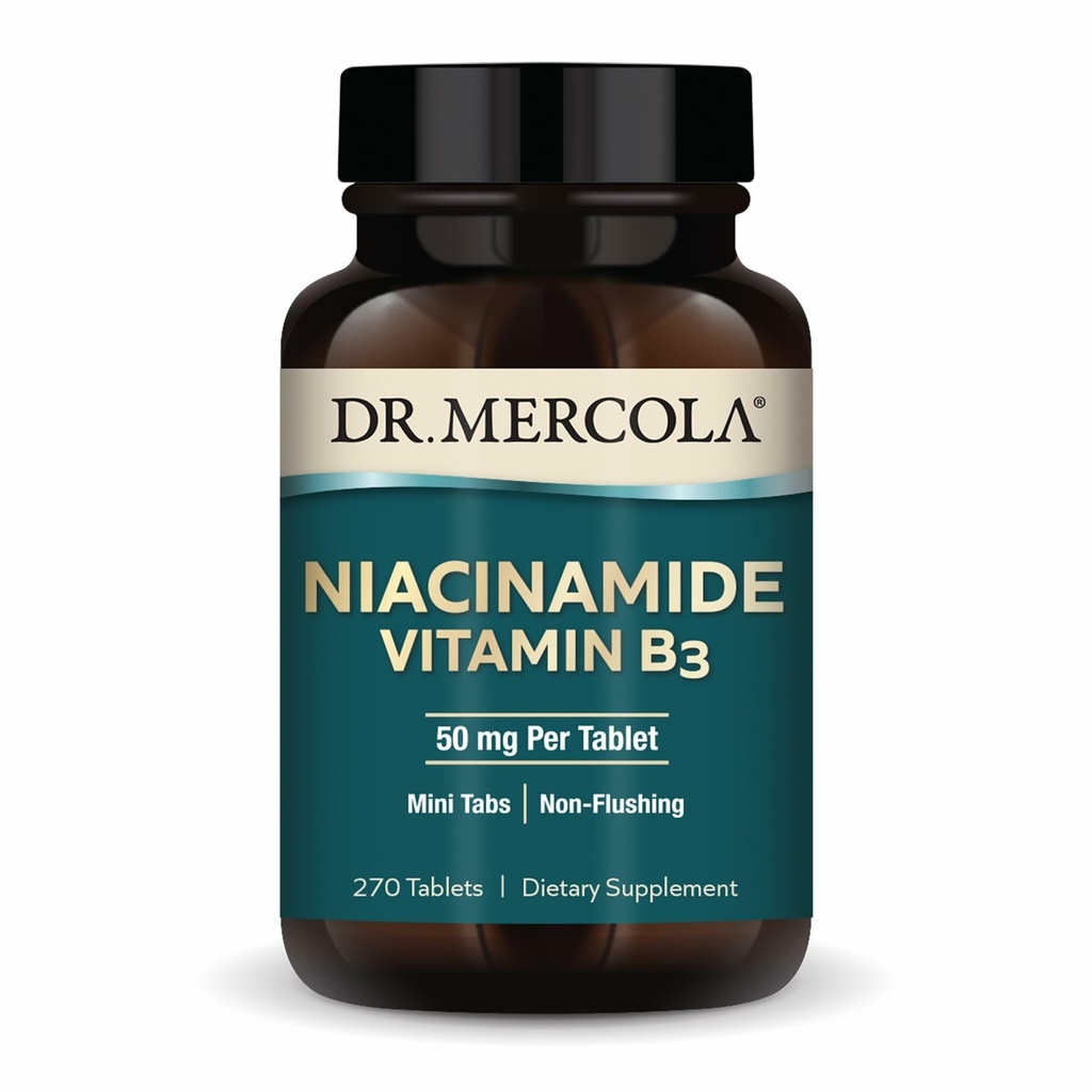 Dr. Mercola Niacinamide Vitamina B3-50 mg por Tablet - Supports Metabolic Health - Non-Flushing - Mini Tabs - Non-GMO, Gluten-Free &amp; Soy-Free - 270 Servings (270 Tablets)