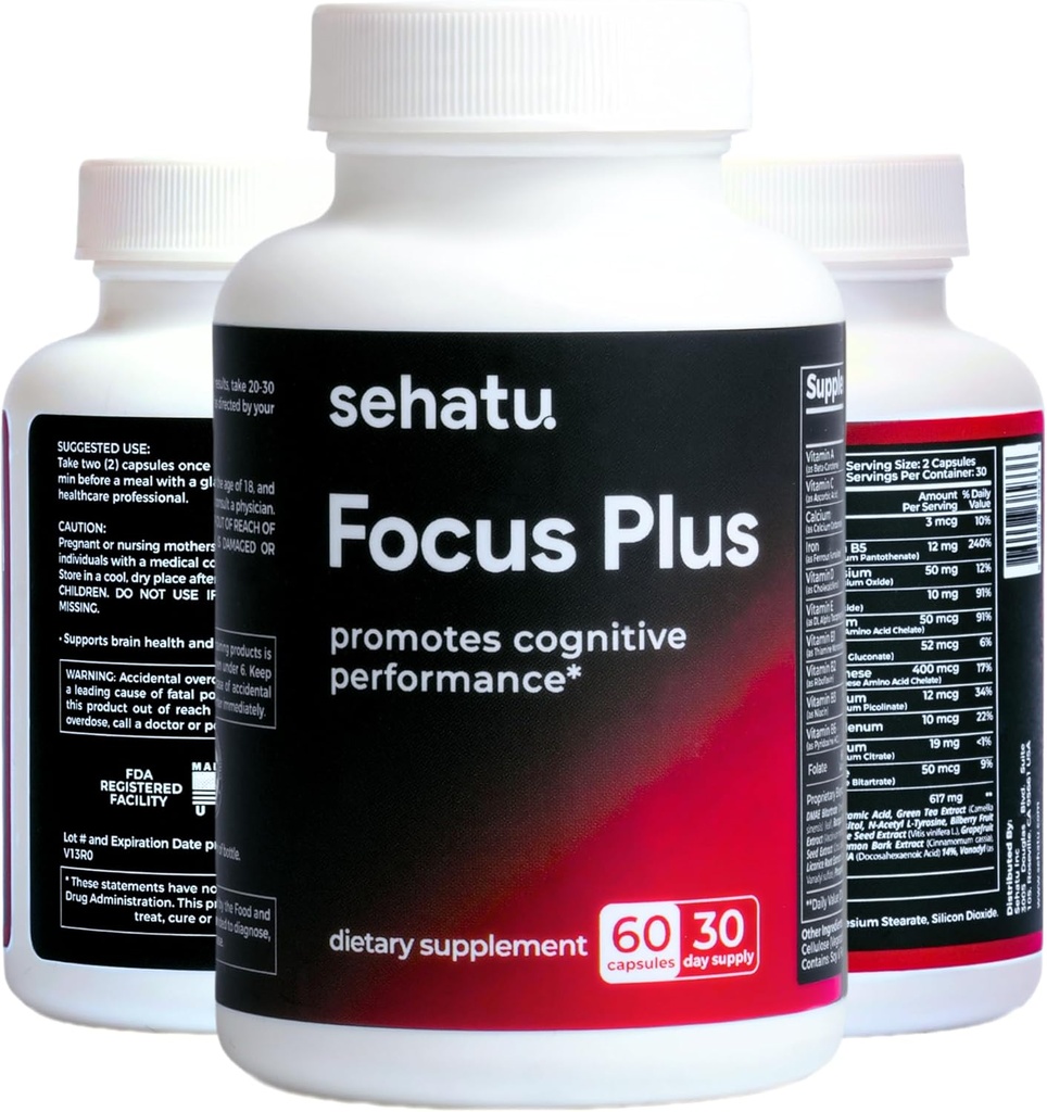 Focus Plus Rendimiento Cognitivo Enhancer Silencio con N-Acetyl L-Tyrosine, DMAE Bitartrate, GABA, Glutamic Acid ¦ Boosts Focus, Enhances Memory, Supports Brain Health TEN 60 Conteo ← 30 Day Supply