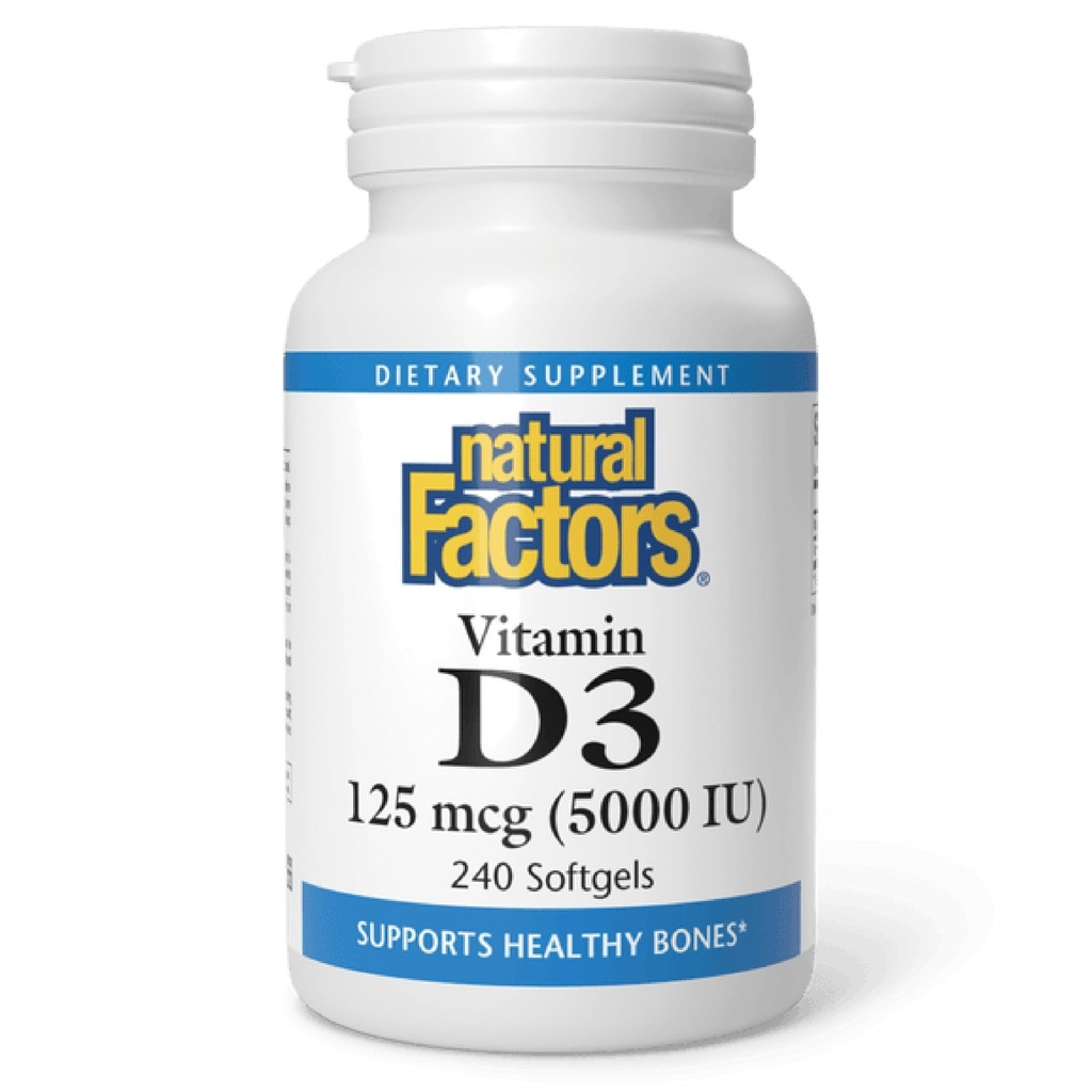 Natural Factors, Vitamin D3, 5,000 IU, Supports Joint, Bone & Immune Health, 240 Count (Pack of 1)