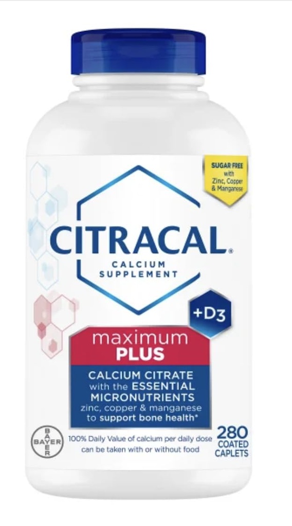 Citra-Cal+D3 Suplemento con Zinc, Cobre, Magnesio, Máximo Plus, 280 Conde