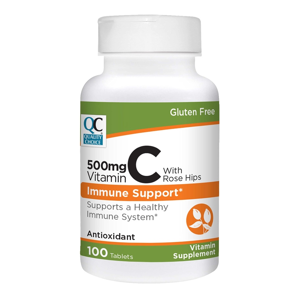 Elección de calidad 500 mg Vitamina C con Rose Hip Suplemento Immune System Health Tablets 100 Cuenta Botellas