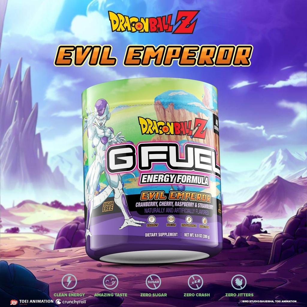 G Fuel Dragon Ball Z Energy Drink Powder, Pre Workout Caffeine Mix for Gaming, Sugar Free Focus Amino, Vitamina + Antioxidantes, 9.9oz (Berry Medley, 40 servicios)