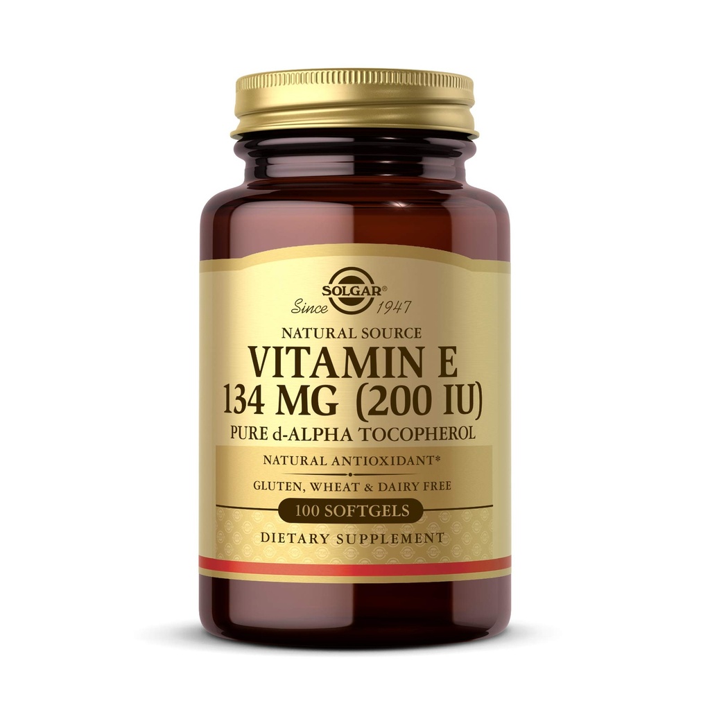 Solgar Vitamina E 200 UI Alpha, 100 Softgels - Antioxidante, Envejecimiento saludable, Esquí saludable, Apoyo al sistema inmunológico - Fuente natural Vitamina E - Gluten Gratis, Dairy Free - 100 Servings