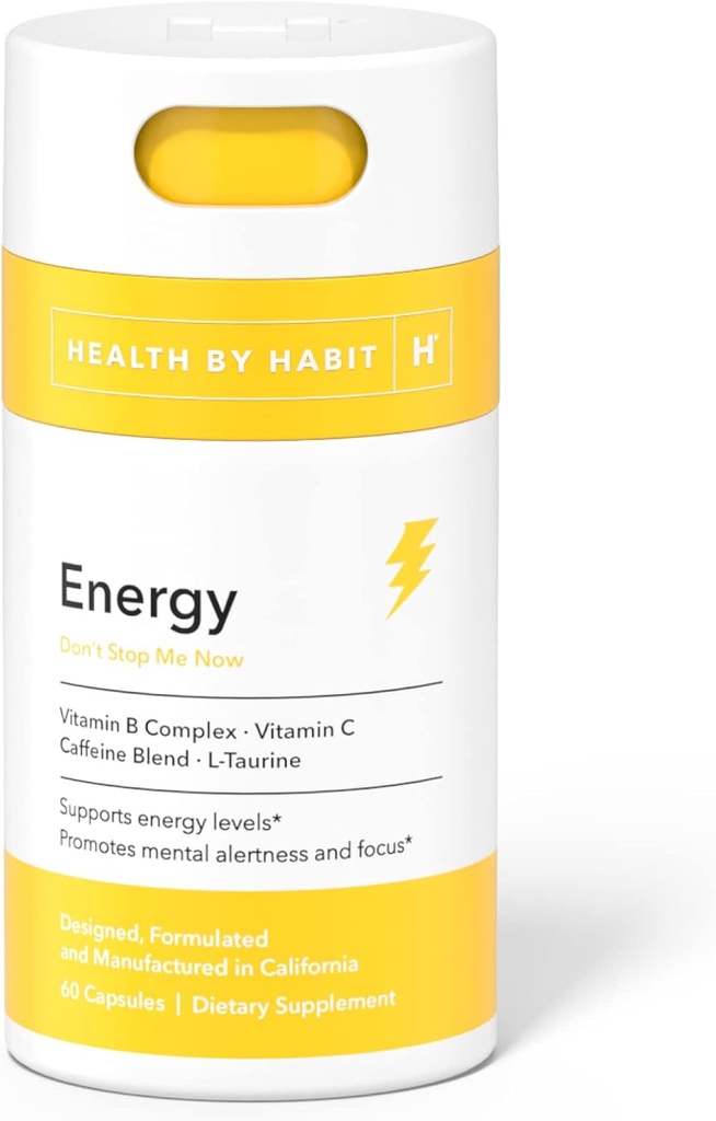 Salud por Habit Energy Supplement (60 Capsules) - Natual Caffeine Blend, Vitaminas B &amp; C, apoya los niveles de energía, promueve la alerta mental y el foco, Vegan, No GMO, Sugar Free (1 Pack)