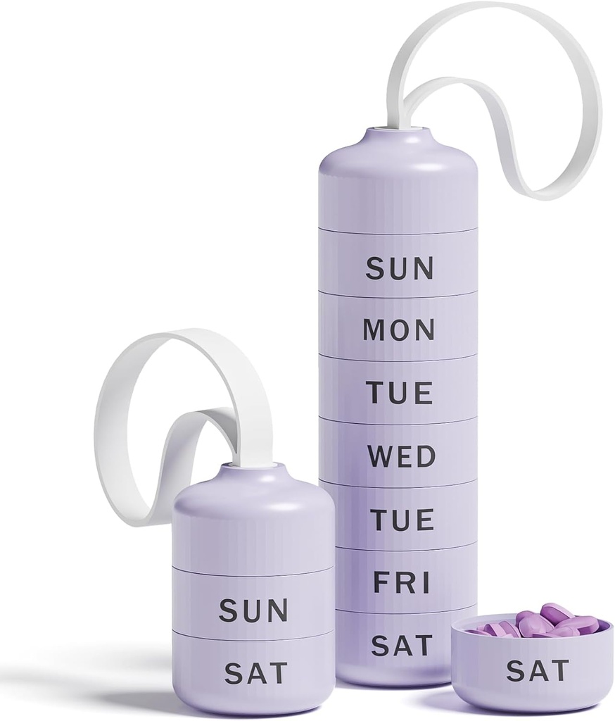 Betife Cute Pill Organizer, Cute Weekly Pill Box for Travel, Cute Daily Pill Case 7 Day, con 7 Grandes Compartimientos Stackable, Sturdy ABS Pill Holder for Vitamin Supplement Medicine(Purple)