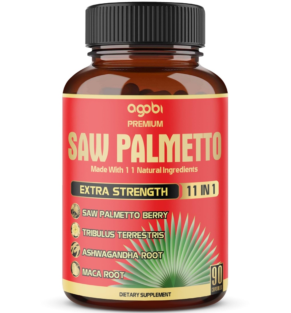 Capsules Premium Saw Palmetto - Combinado con Ashwagandha, Turmeric, Tribulus, Maca, Té Verde, Ginger, Santa Basil &amp; Más - 90 Capsules de 3 meses de suministro