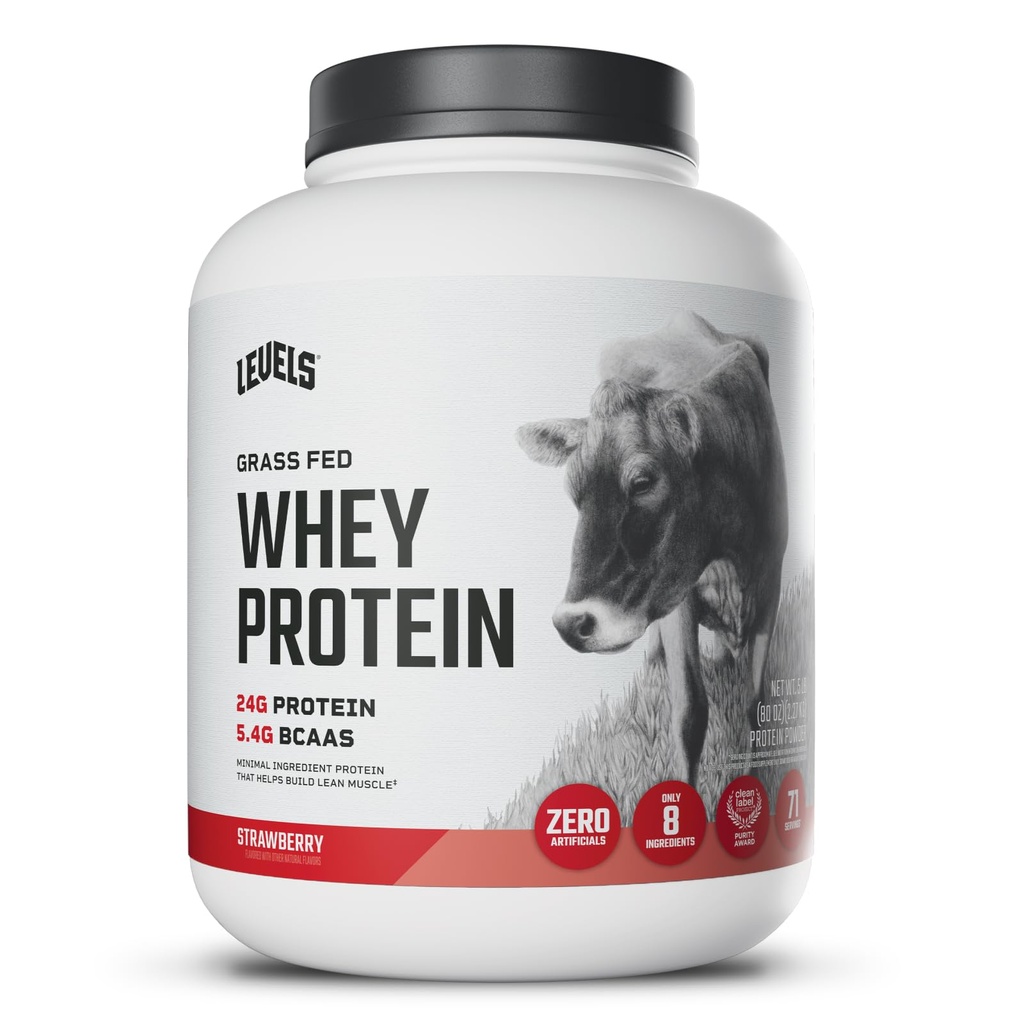 Niveles Grass Fed Whey Protein Powder, No Artificials, 24G de Protein, Fresa, 5LB