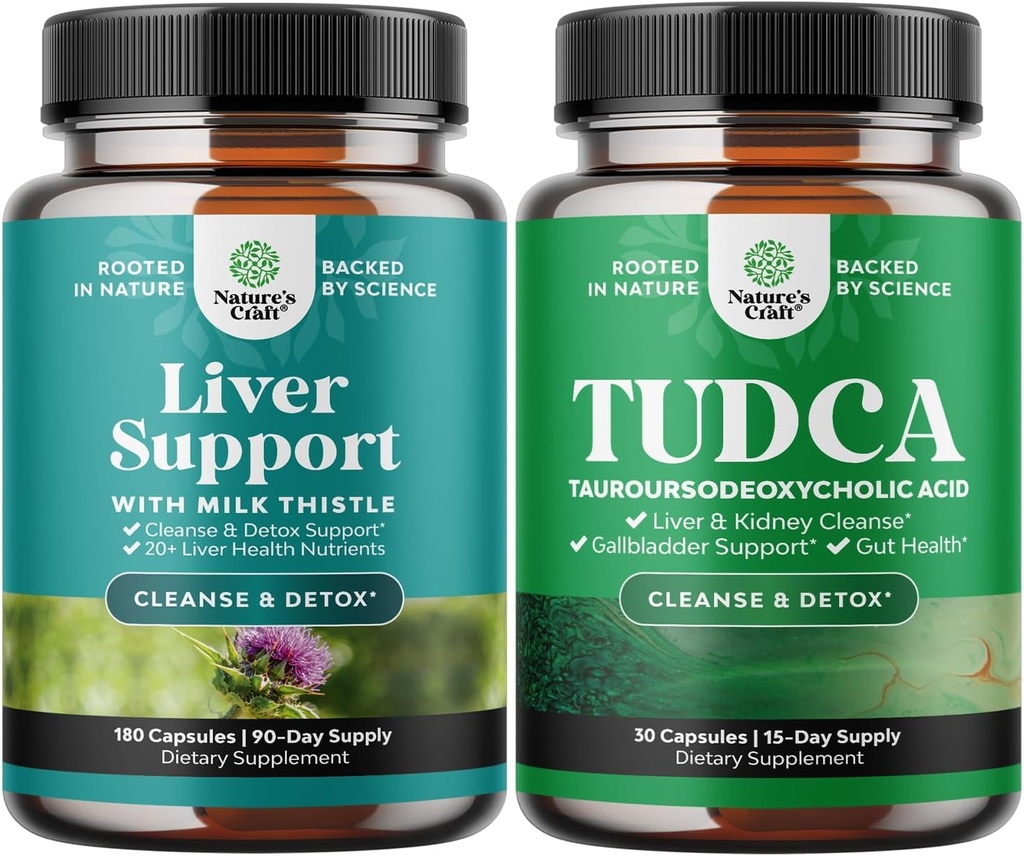 Bundle of Liver Cleanse Detox " Repair - Herbal Liver Support Milk Thistle Supplement and Advanced Bile Salt TUDCA Supplement - Extra Strength TUDCA 500mg por Serving Bile Salts for Gallbladder,Kidney