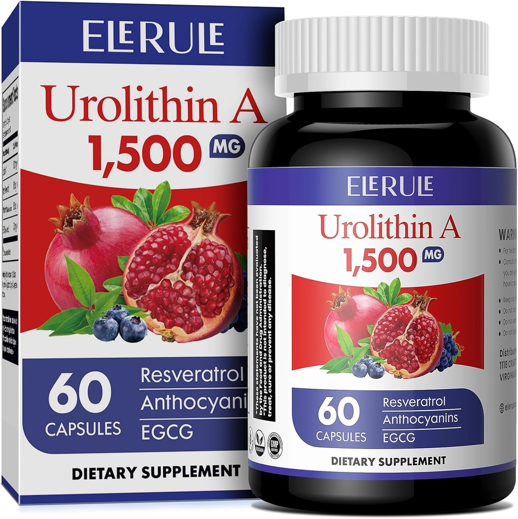 Urolithin A Supplement 1000 mg Plus Trans-Resveratrol, Anthocyanins, Green Tea,Promoting Healthy Aging,Supports Cellular and Energy for Men &amp; Women, 60 Capsules-56