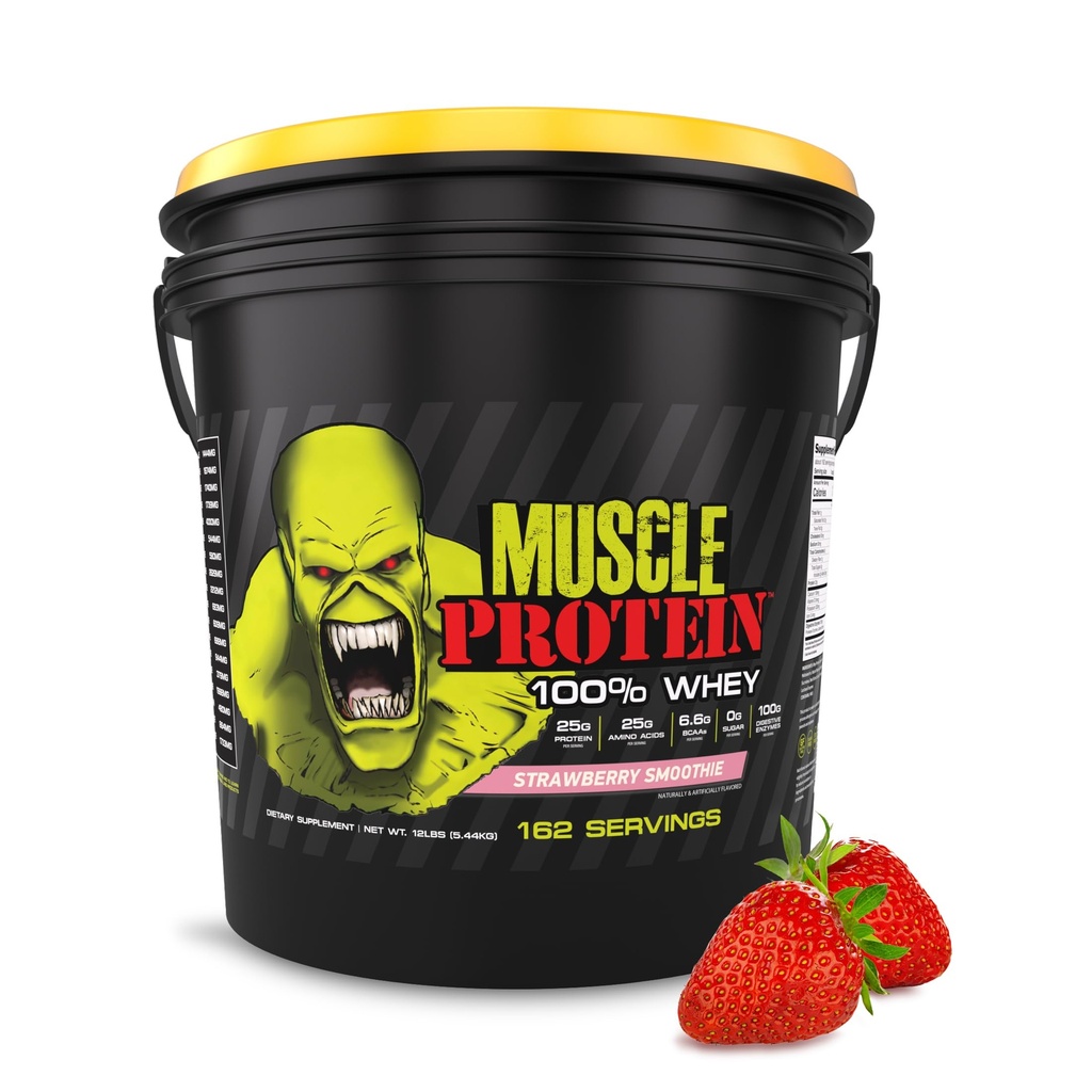 COLOSSAL LABS Muscle Protein Whey Powder [12 lbs/Pack of 1] – Filtro frío, 25g Proteína pura, 6.6g BCAAs (Packaging May Vary) (12LB, Strawberry)