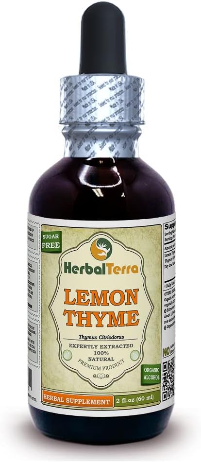 [BRSWGHYRA4CRU2TP] Tomo de limón (Thymus x Citriodorus) Tintura, Extracto líquido de hierba seca orgánica (Nombre de la marca: HerbalTerra, Proudly Made in USA) 2 fl.oz (60 ml)