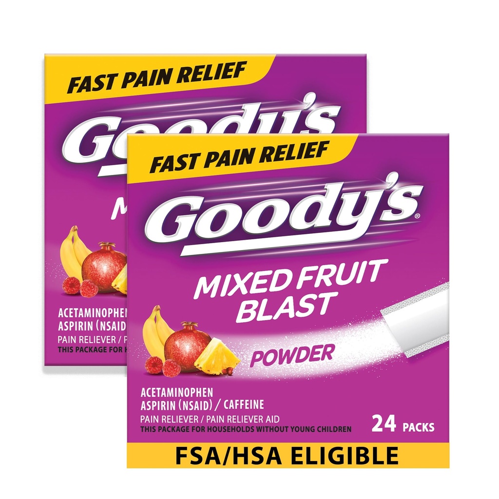 Goody's Extra Strength Headache Powder, Mixed Fruit Blast Flavor Dissolve Packs, 24 Packets individuales (2 Pack)