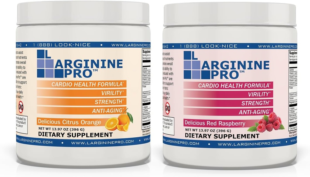 L-ARGININE PRO Ø 5.500mg L-Arginine Plus L-Citrulline 1,100mg Orange &amp; Raspberry Powder Drink Mix Suplemento para el aumento de la producción de óxido nítrico