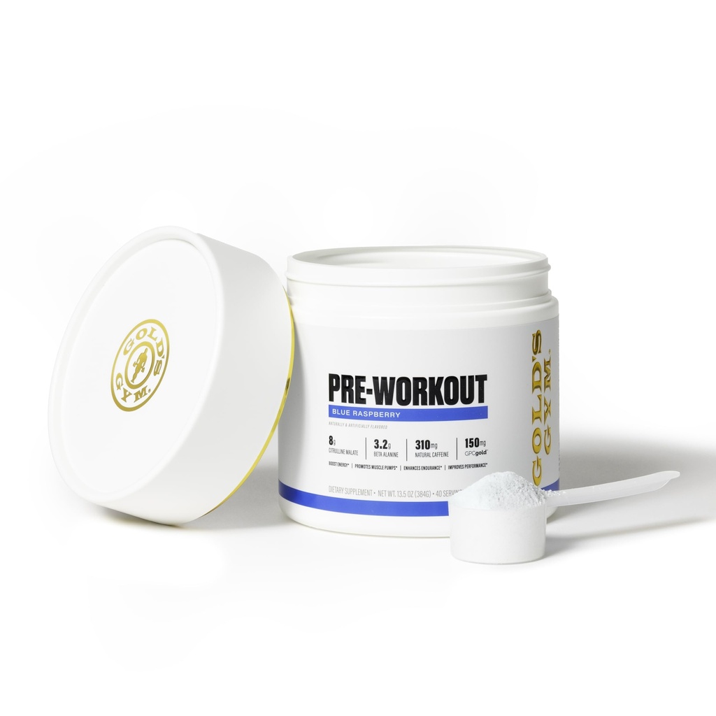 Gold's Gym Nutrition Pre-Workout Powder ← Soy-Free, Keto, Vegan Premium Flavor Pre-Workout with Natural Caffeine, L-Citrulline, Alpha GPC, Beta-Alanine, and Antioxidants, 20 Servings (Blue Raspberry)