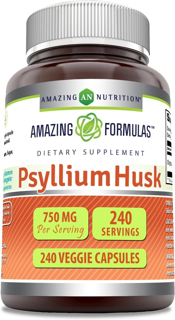 Fórmulas increíbles Psyllium Husk 750mg Veggie Capsules Suplemento ← Non-GMO Silencio Gluten Gratis Silencio Made in USA ← Adecuado para los vegetarianos (240 Conteo)