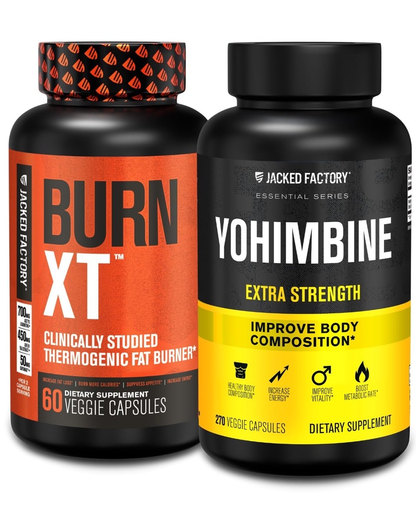 Grabador de grasa de fábrica con yohimbina - Suplementos termogénicos para hombres &amp; mujeres - Burn-XT Thermogenic Fat Burner &amp; Yohimbine Extra Strength Suplemento 2.5mg, 270 cápsulas