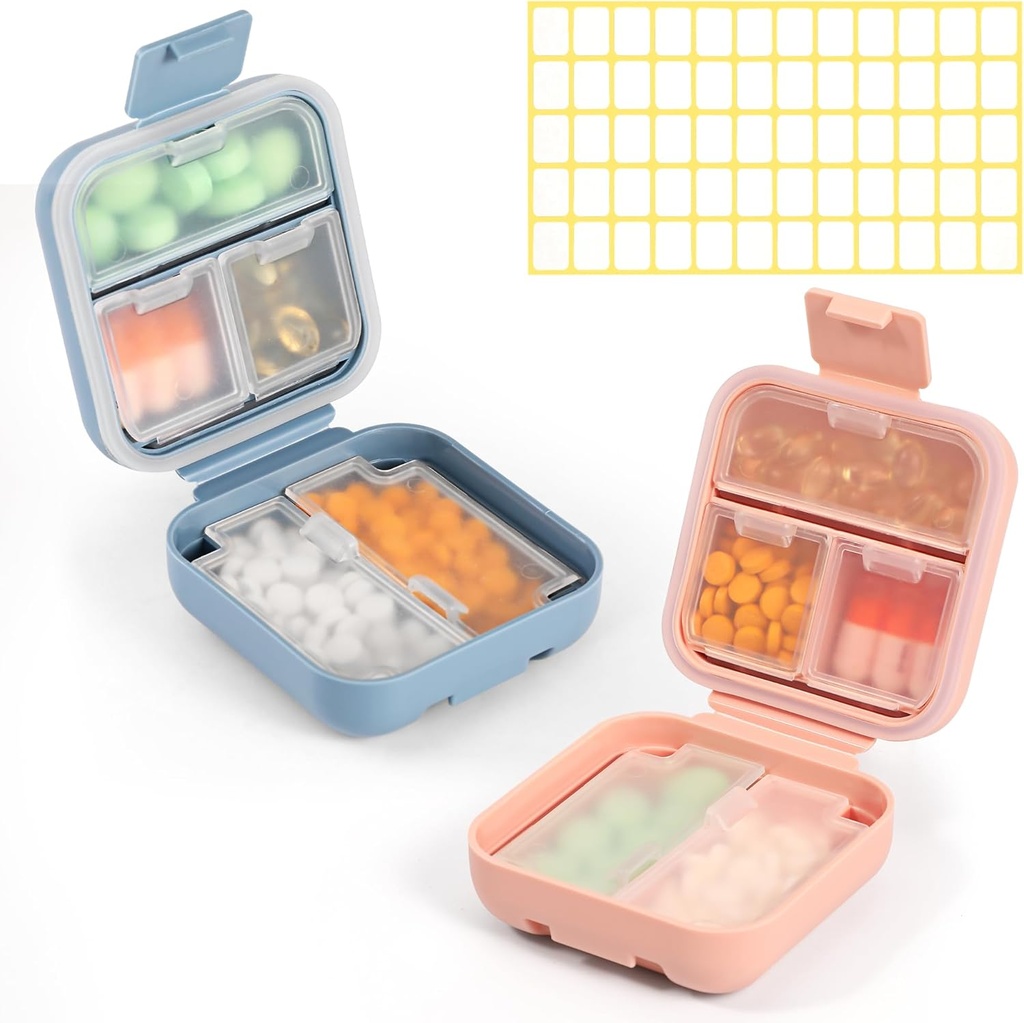 Dynippy Daily Pill Organizer 5 Compartimientos Moisture Proof Small Pill Case for Pocket Purse Travel Pill Box Medicina Portátil Vitamina Fish Oil Holder Container (Blue Pink)