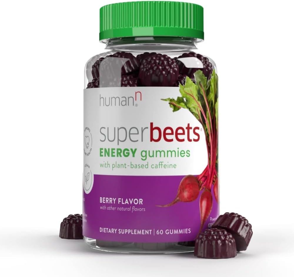 HumanN SuperBeets Energy Gummies - Quick Energy & Mental Focus - Ayuda Aumentar el óxido nítrico - Apoyo a la presión sanguínea saludable " Circulation Support - Antioxidante, no GMO - Berry Flavor, 60 Conde