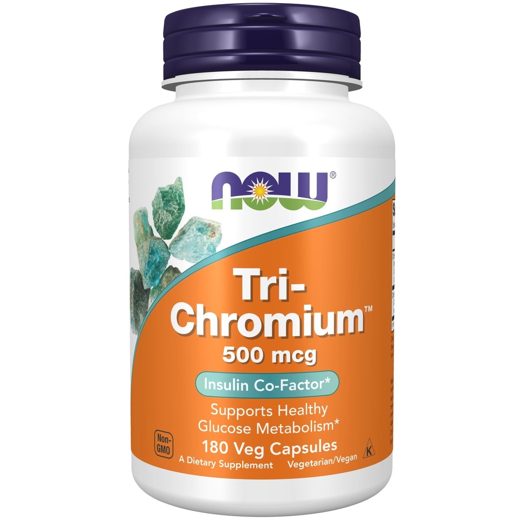 AHORA Suplementos de alimentos, Tri-ChromiumTM 500 mcg con canela, co-factor de insulina*, 180 cápsulas de veg