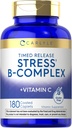 Carlyle Stress B-Complex Vitamina TEN 180 Caplets Vegetarian TENIDO CON Vitamina C Silencioso No GMO & Gluten Suplemento Gratis