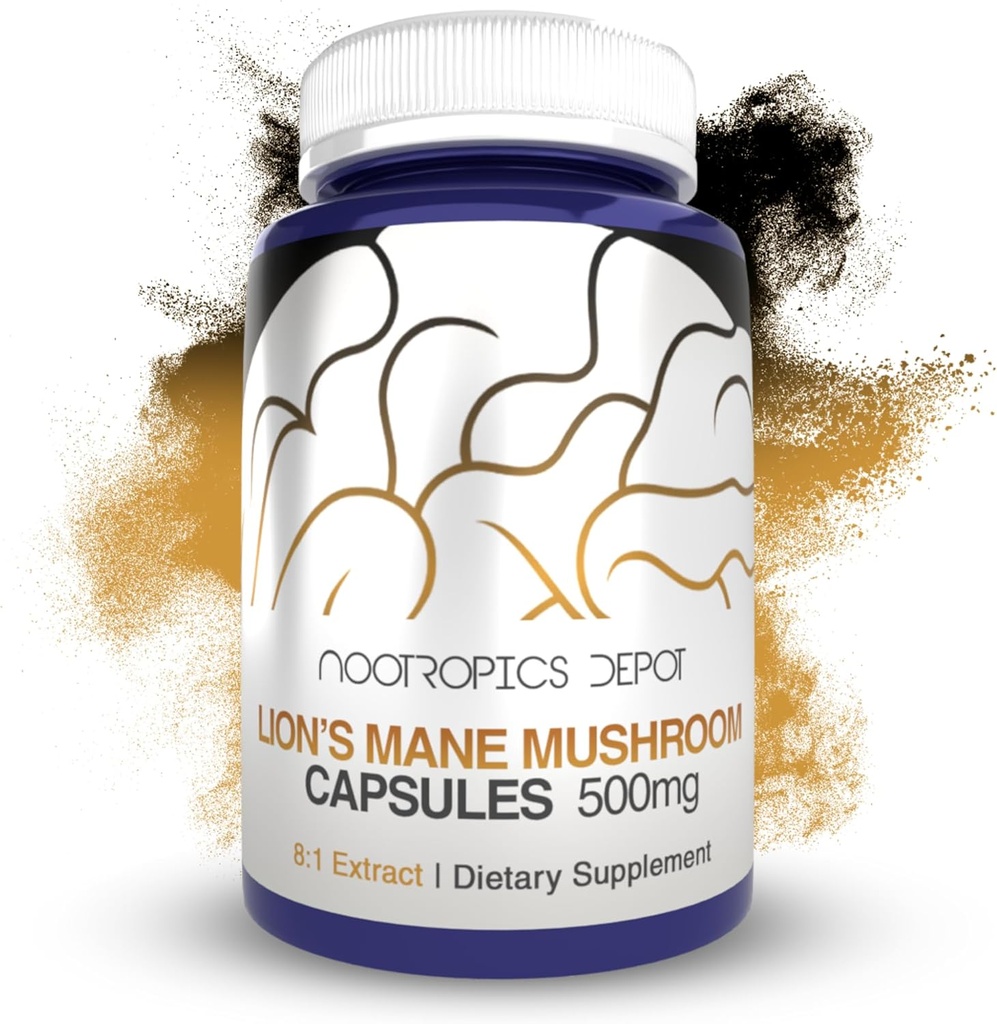 Nootropics Depot Lions Mane Mushroom Capsules  8:1 Whole Fruiting Body Dual Extract