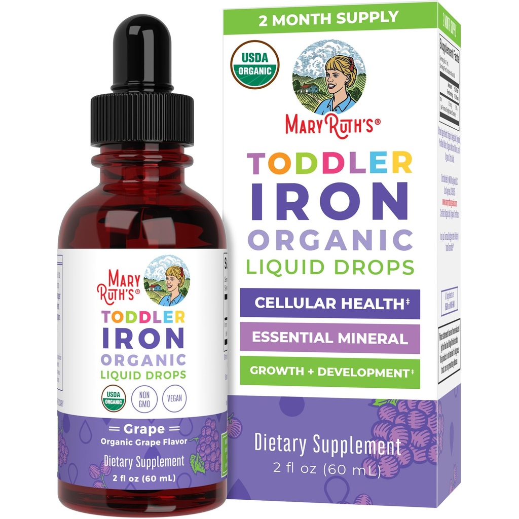 MaryRuth Organics Iron Supplement for Toddlers Silencio Liquid Iron Supplement for Children Ages 1-3 Silencio Iron Supplement for Iron Deficiency  Ferrochel ← Sugar Free ← Vegan ← Non-GMO Silencio Gluten Free ← 2 Fl Oz