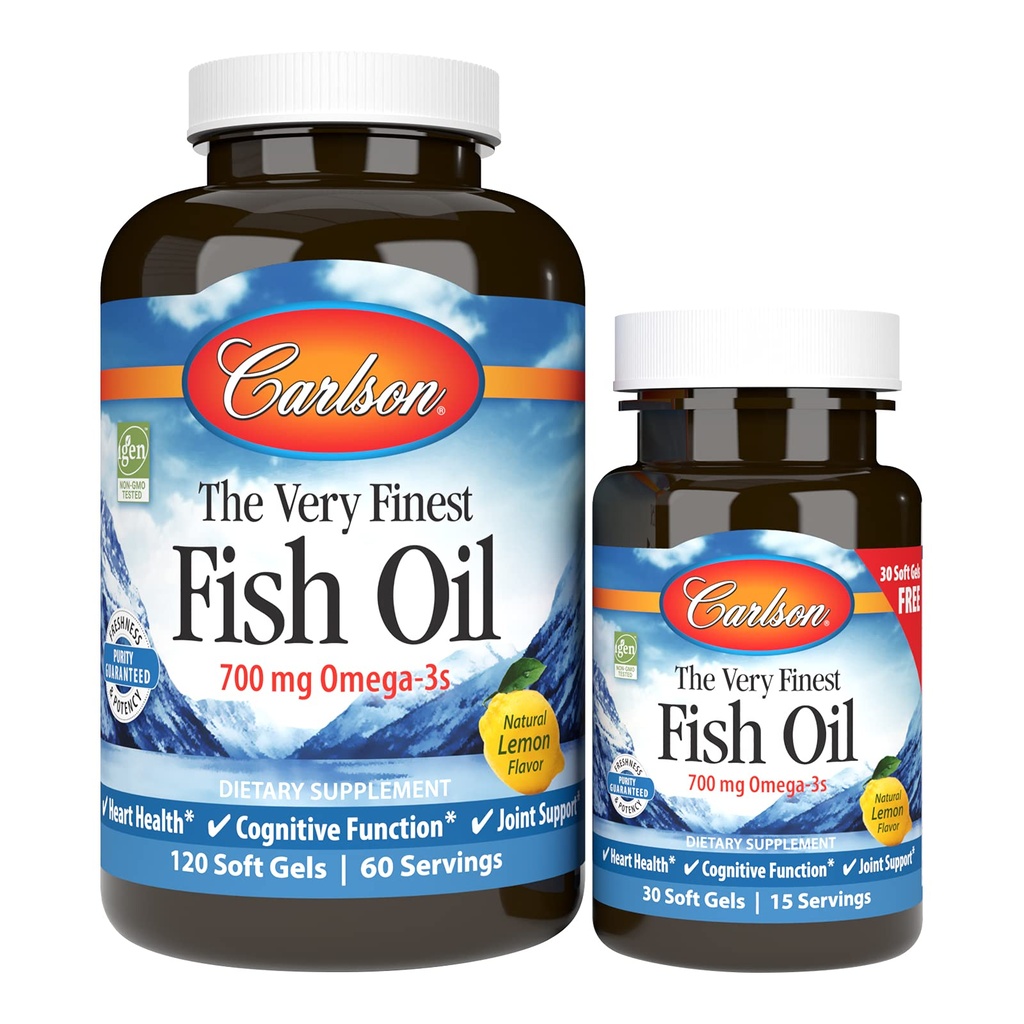 Carlson - El aceite de pescado muy fino, 700 mg Omega-3, noruego, Fuente sostenible, Lemon, 150 Conde