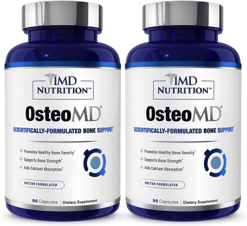 1MD Nutrición OsteoMD para el soporte integral de huesos Silencioso con Calcio Hidroxiapatita, Vitamina D3 & K2 tención 180 Capsules (2-Pack)